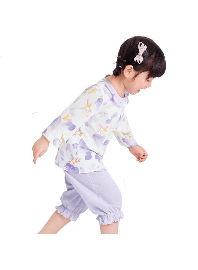 YUZHAOLIN Children'S Pajamas Girls Spring Seven-Quarter Sleeve Home Wear Set For Toddlers Pure Cotton Comfortable Pajamas Dreamy Undersea - Image 3