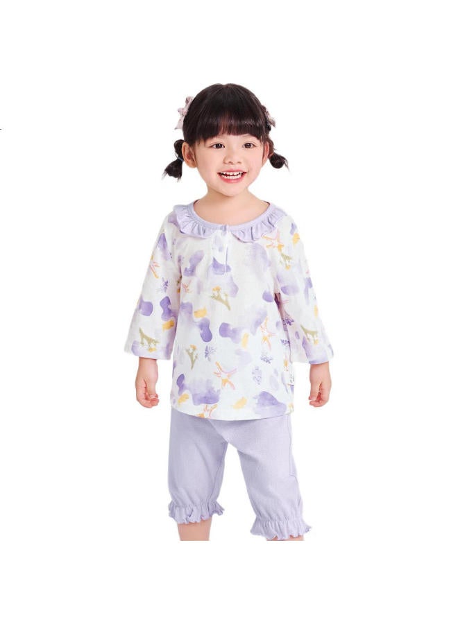 YUZHAOLIN Children'S Pajamas Girls Spring Seven-Quarter Sleeve Home Wear Set For Toddlers Pure Cotton Comfortable Pajamas Dreamy Undersea - Image 1