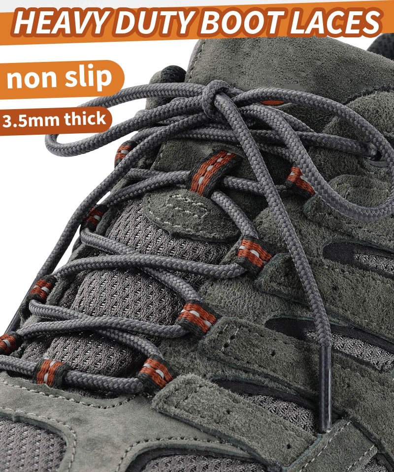 Handshop 2 Pairs Round Boots Shoelaces 3.5 MM Athletic Replacement Shoe Laces 30-63â€ Shoestrings For Running Sporting Walking Dark Gray 137 - Image 2