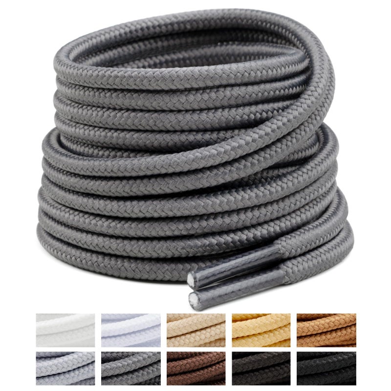 Handshop 2 Pairs Round Boots Shoelaces 3.5 MM Athletic Replacement Shoe Laces 30-63â€ Shoestrings For Running Sporting Walking Dark Gray 137 - Image 1