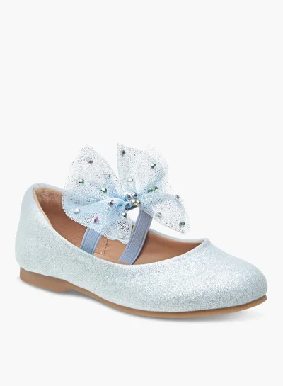 JUNIORS Girls Embellished Bow Applique Ballerina Shoes With Elasticated Strap