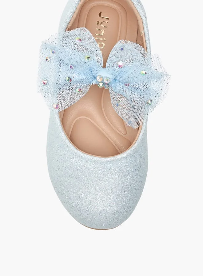 JUNIORS Girls Embellished Bow Applique Ballerina Shoes With Elasticated Strap
