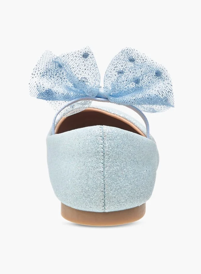 JUNIORS Girls Embellished Bow Applique Ballerina Shoes With Elasticated Strap