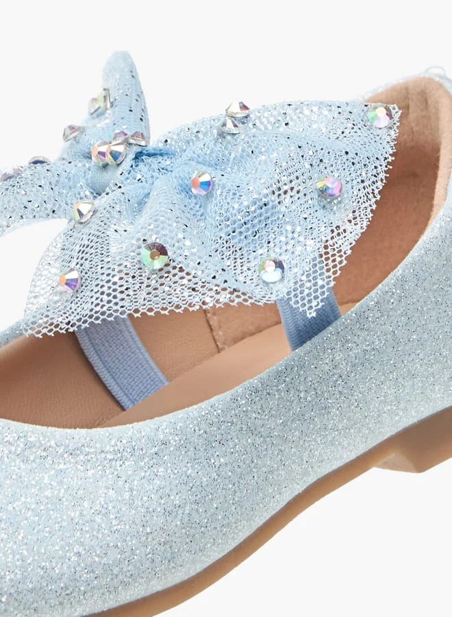 JUNIORS Girls Embellished Bow Applique Ballerina Shoes With Elasticated Strap