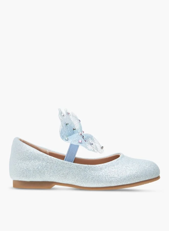 JUNIORS Girls Embellished Bow Applique Ballerina Shoes With Elasticated Strap