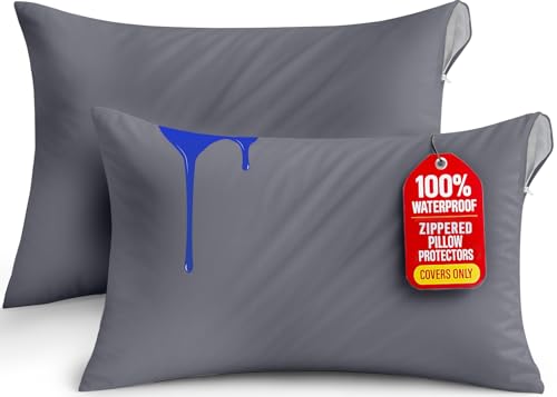 Utopia Bedding Waterproof Pillow Protectors Zippered King Size (2 Pack, Gray), Zippered Pillowcases, Bed Bug Proof Pillow Encasement Covers 20 x 38 Inches - Image 1