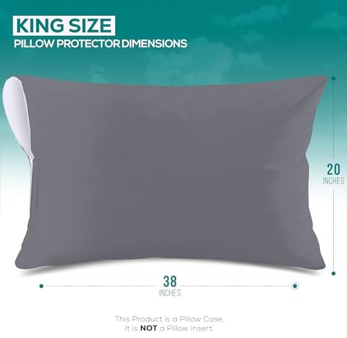 Utopia Bedding Waterproof Pillow Protectors Zippered King Size (2 Pack, Gray), Zippered Pillowcases, Bed Bug Proof Pillow Encasement Covers 20 x 38 Inches - Image 2
