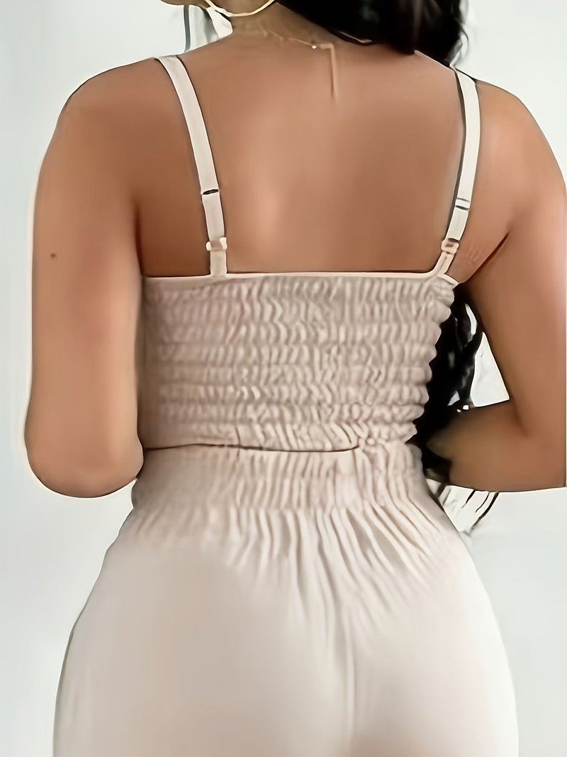 2-piece Women's Set with Thin Strap Stretch Camisole and Wide-leg Pants for Casual Vacation Wear - Image 4