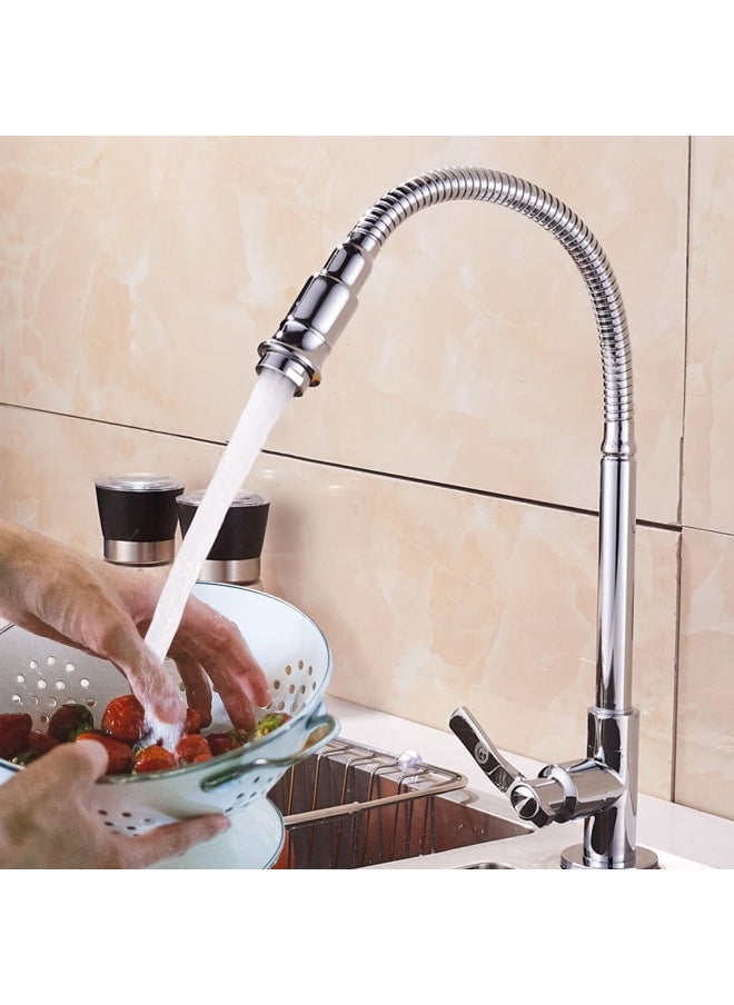 Inchant - Single Lever Flexible Pull Out Kitchen Water Tap Sink Faucet Single-Tube Cold Water Basin Taps Vanity Vessel Faucets Deck Mount Chrome Finish - Image 1