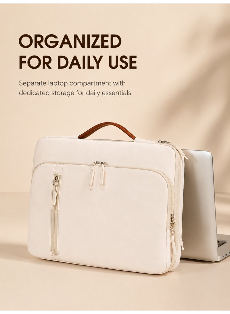 Wisalia Laptop Bag 14 Inch for Men and Women Office Bag Waterproof Briefcase Lightweight Travel and Business Laptop Handbag Computer Bag with Handle for Work Daily Commute Beige - Image 3