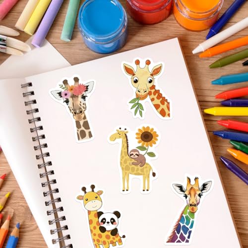 YOKSAS 50 PCS Cute Cartoon Giraffe Stickers - Waterproof Vinyl Fun Animal Decals for Room Decor, Scrapbooking, Laptop, Water Bottle, Stationery Decoration - Image 3