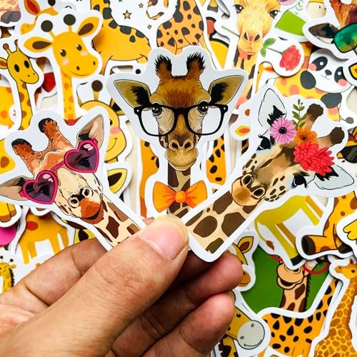 YOKSAS 50 PCS Cute Cartoon Giraffe Stickers - Waterproof Vinyl Fun Animal Decals for Room Decor, Scrapbooking, Laptop, Water Bottle, Stationery Decoration - Image 2
