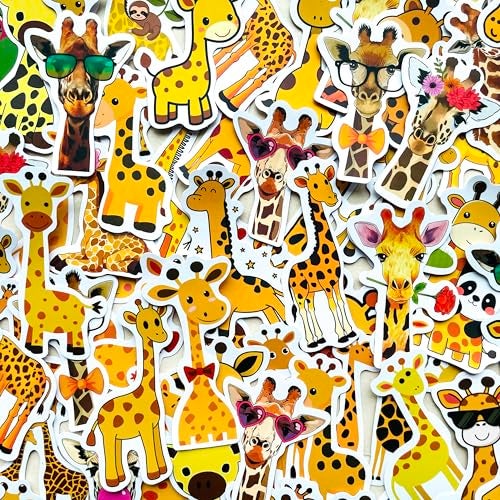 YOKSAS 50 PCS Cute Cartoon Giraffe Stickers - Waterproof Vinyl Fun Animal Decals for Room Decor, Scrapbooking, Laptop, Water Bottle, Stationery Decoration - Image 1