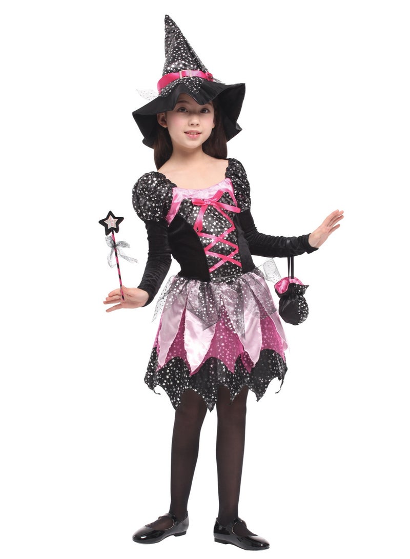 NIBEMINENT Halloween children's magic witch dress, puffy skirt, witch performance dress and dress - Image 1