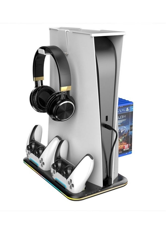 سايتاك حامل PS5 Slim ومحطة تبريد Turbo مع محطة شحن وحدة التحكم لـ Playsation 5، ملحقات PS5 بما في ذلك مروحة تبريد بثلاثة مستويات، إضاءة RGB، سعة تخزين 15 لعبة، حامل سماعة رأس لـ PS5 Digital/Disc (أسود) - Image 3
