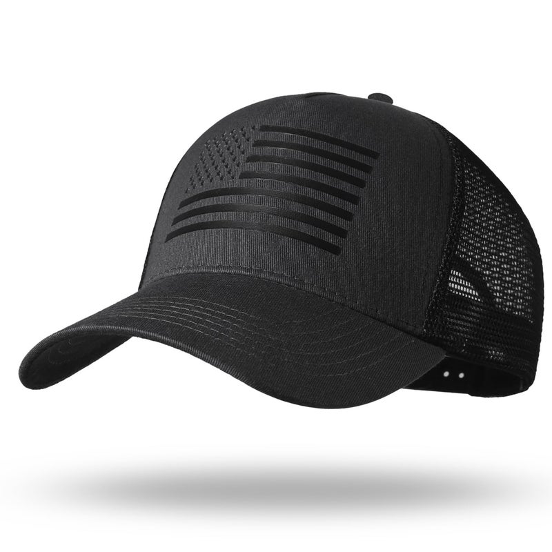 BUTITNOW Oversize XXL American Flag Trucker Hat - Adjustable 23"-25.5" Baseball Cap - 3D Embossed Logo Mesh Snapback Hat Black - Image 1