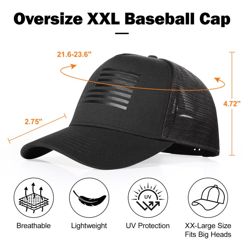 BUTITNOW Oversize XXL American Flag Trucker Hat - Adjustable 23"-25.5" Baseball Cap - 3D Embossed Logo Mesh Snapback Hat Black - Image 4
