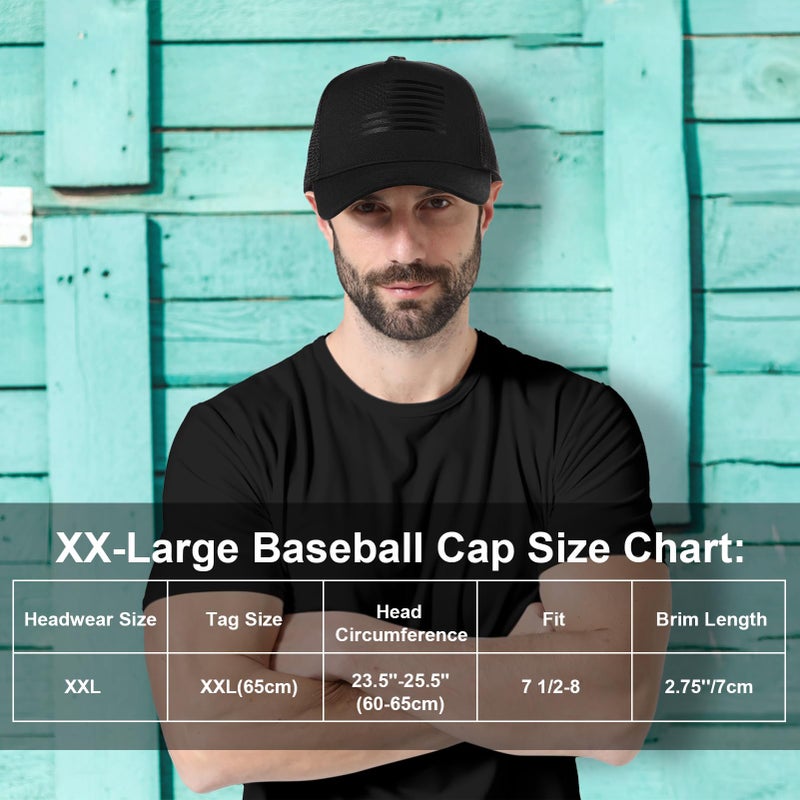 BUTITNOW Oversize XXL American Flag Trucker Hat - Adjustable 23"-25.5" Baseball Cap - 3D Embossed Logo Mesh Snapback Hat Black - Image 3