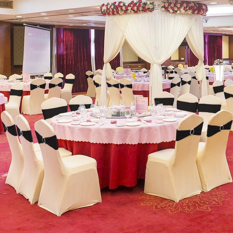 Boshen 100PCS Wedding Chair Decorations Stretch Chair Bows and Sashes for Party Ceremony Reception Banquet Spandex Chair Covers slipcovers (100  Black) - Image 4