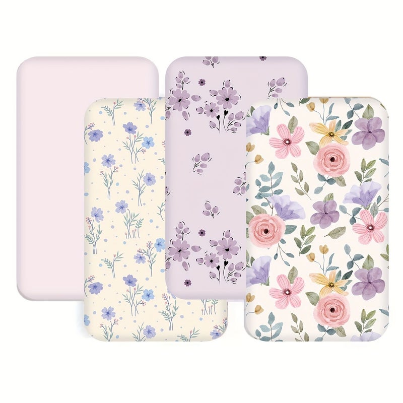4pcs Ultra Soft Bassinet Bed Sheets Purple Floral Series Suitable for Oval Rectangular and Other Mattresses 33 x 20 x 4 Inches Gentle Skin Friendly for Baby Boys and Girls Bed Sheet Only No Mattress - Image 2