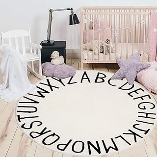 HEBE 4ft Round Kids ABC Rug Alphabet Nursery Rug for Bedroom Playroom Non Slip Educational Playmat Round Circle Carpet - Image 1