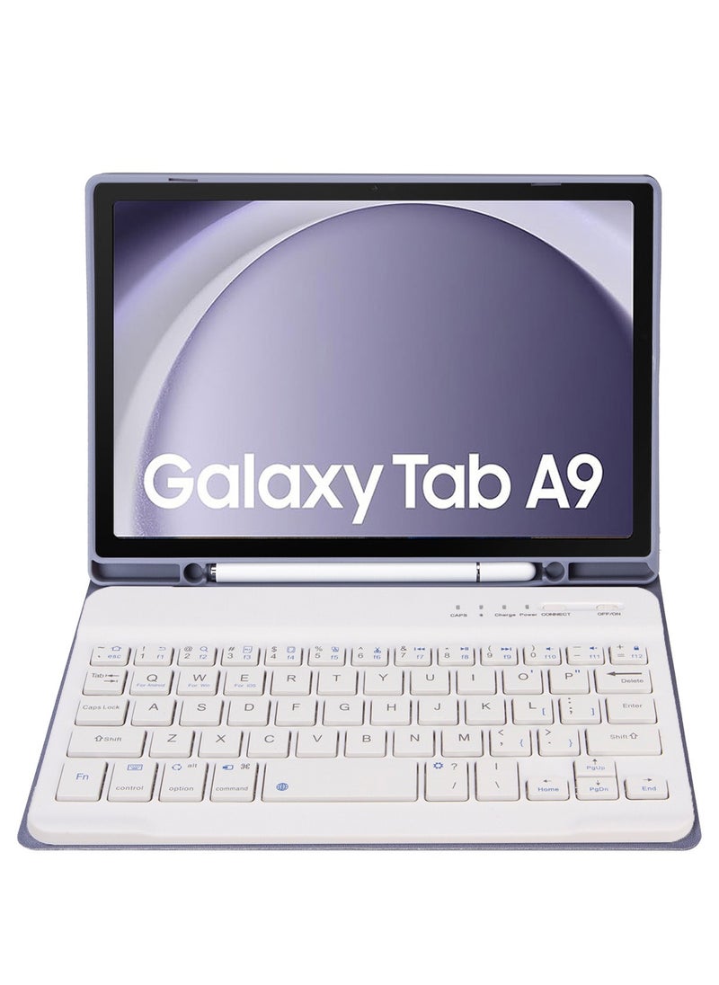 ماركة غير محددة - حافظة لوحة مفاتيح باللغتين العربية والإنجليزية متوافقة مع جهاز Samsung Galaxy Tab A9 مقاس 8.7 بوصة SM-X110/115 غطاء نحيف من البولي يوريثان قابل للفصل لاسلكيًا لجهاز Galaxy Tab A9 مع حامل قلم - Image 1