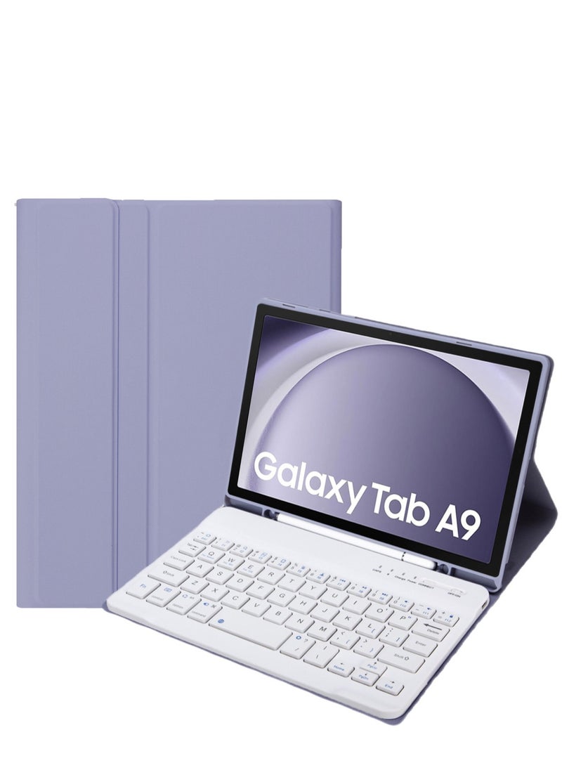 ماركة غير محددة - حافظة لوحة مفاتيح باللغتين العربية والإنجليزية متوافقة مع جهاز Samsung Galaxy Tab A9 مقاس 8.7 بوصة SM-X110/115 غطاء نحيف من البولي يوريثان قابل للفصل لاسلكيًا لجهاز Galaxy Tab A9 مع حامل قلم - Image 1