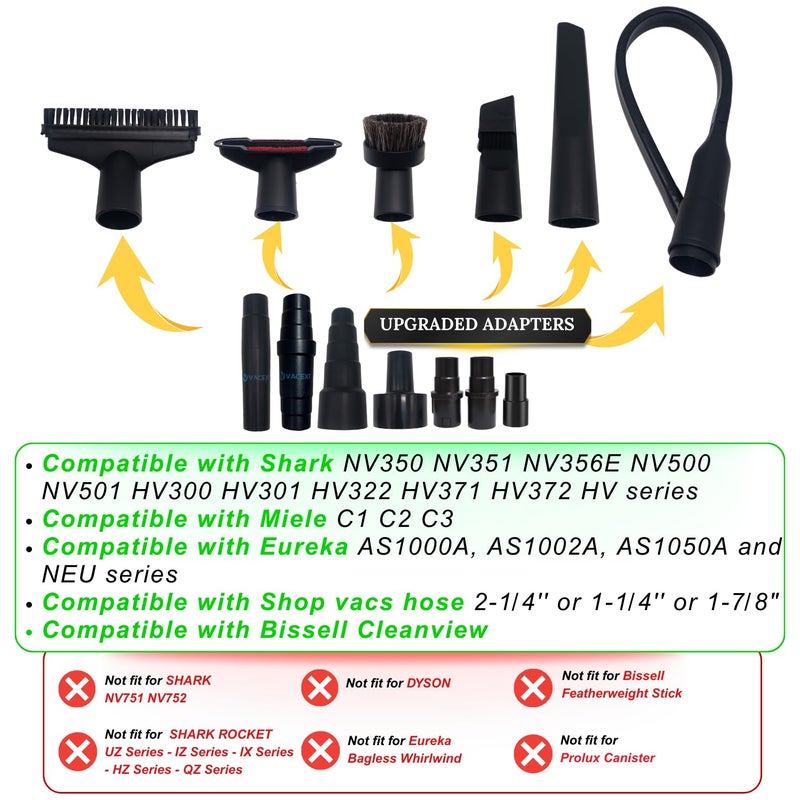 VACEXT Replacement Vacuum Attachments & Brushes plus Universal Adapter Kit Compatible with Shop Vacs 2-1/4'' 1-7/8'' 1-3/8'' 1-1/4 Inch- Flexible Vacuum Crevice Attachment Tool for Shop Vac Accessories - Image 2