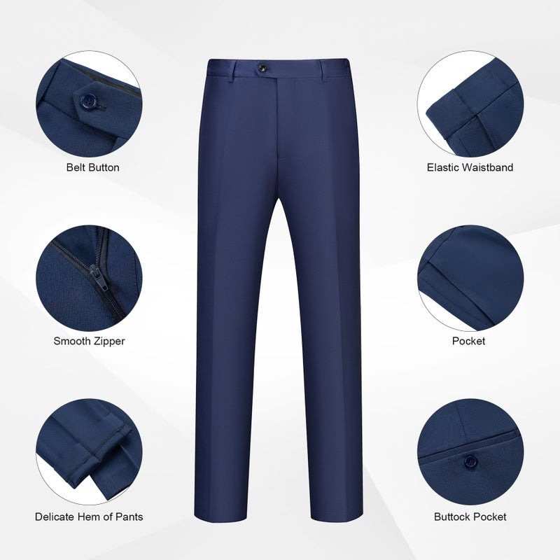 WULFUL Men's 2 Piece Slim Fit Suit Set One Button Blazer Jacket Pants Tuxedo Set for Party, Wedding and Business Navy - Image 5