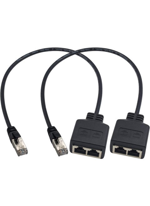 2-Piece RJ45 Splitter Ethernet Ethernet Port Splitter 1 Male to Female Adapter for Cat 5 CAT 6 LAN Cable Extender Surf Online at The Same time 30cm
