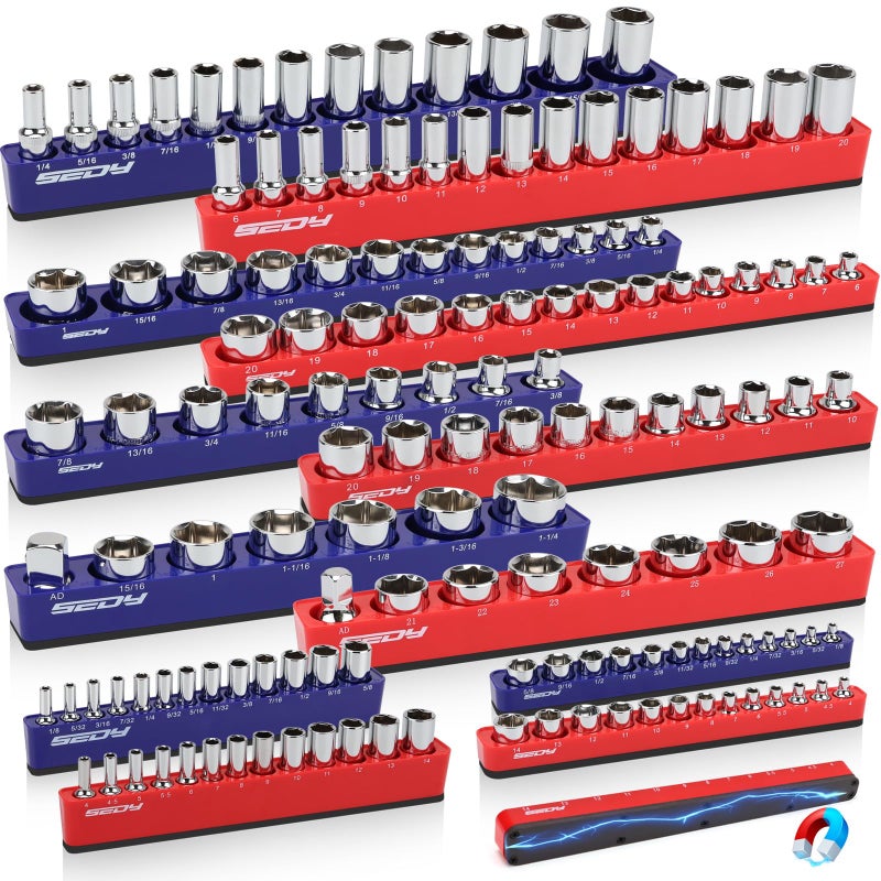 12Piece 14 38 12Drive SAE  Metric Magnetic Socket Organizer Set Holds 143 Sockets Detachable Tool Tray with 5mm Magnetic Base for GarageHomeSockets Not Included