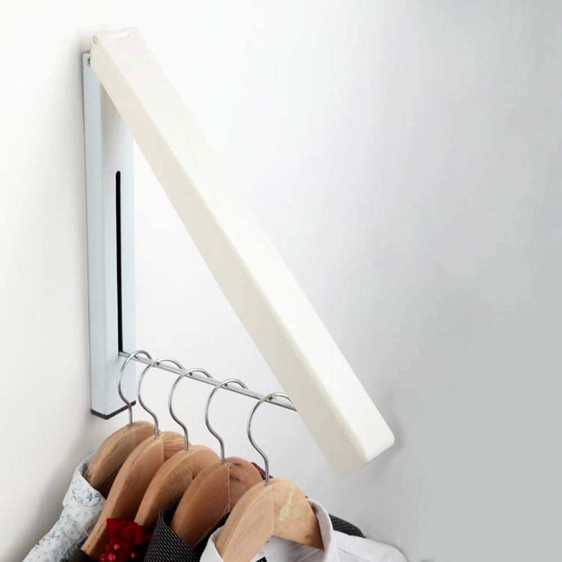 BITTZOOT Single Foldable Clothing Rack WallMounted Retractable Clothes Hanger for Laundry Dryer Room Hanging Drying Rod Small Collapsible Folding Garment Racks Dorm Accessories White - Image 1