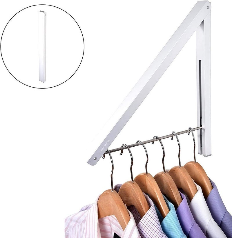 BITTZOOT Single Foldable Clothing Rack WallMounted Retractable Clothes Hanger for Laundry Dryer Room Hanging Drying Rod Small Collapsible Folding Garment Racks Dorm Accessories White - Image 5