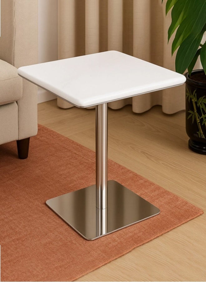 YI ONE Corner Table – Square White Marble Top with Stainless Steel Legs, 40×40×45 cm Luxury Side Table for Sofa & Bed - Image 2