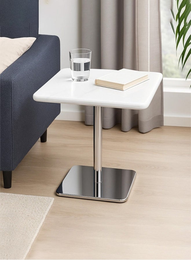 YI ONE Corner Table – Square White Marble Top with Stainless Steel Legs, 40×40×45 cm Luxury Side Table for Sofa & Bed - Image 1