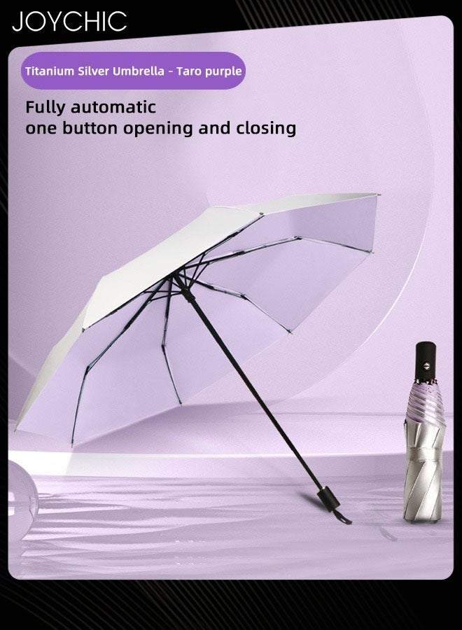 Joychic مظلة سفر مزدوجة الاستخدام ضد الأشعة فوق البنفسجية مع 8 ضلوع مطلية بطبقتين من التيتانيوم الفضي - فضي/بنفسجي - Image 1