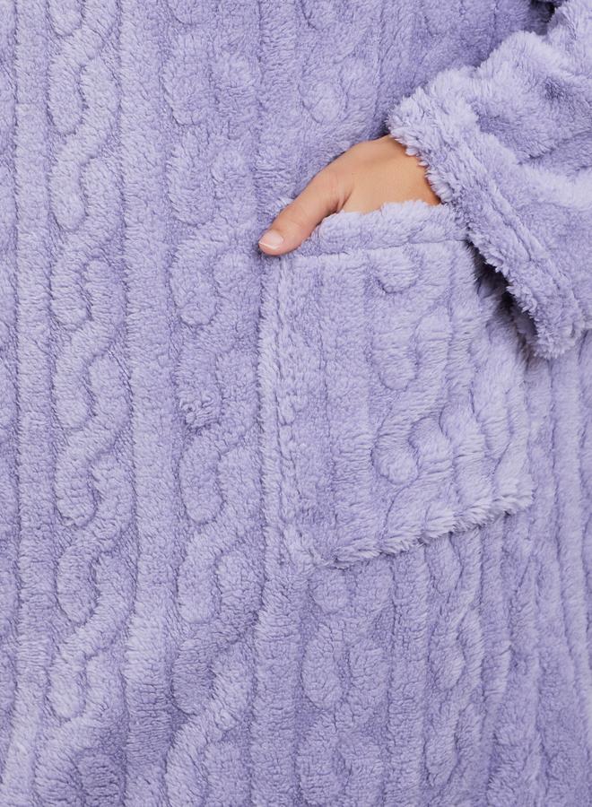 ستايلي قميص نوم فليس محبوك مع تفاصيل جيب - Image 3