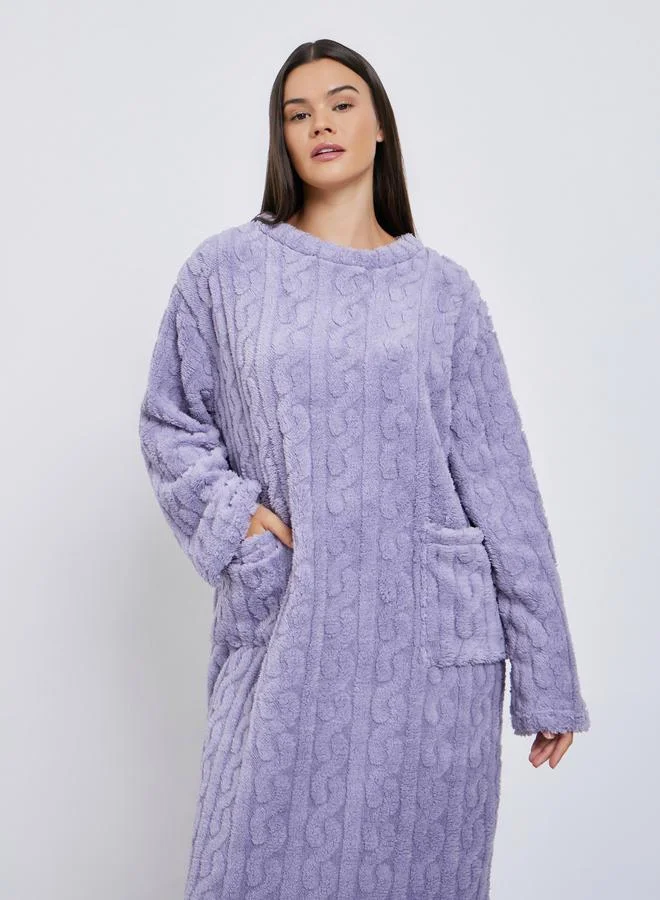 Styli Styli Cable Knit Pocket Detail Fleece Nightdress