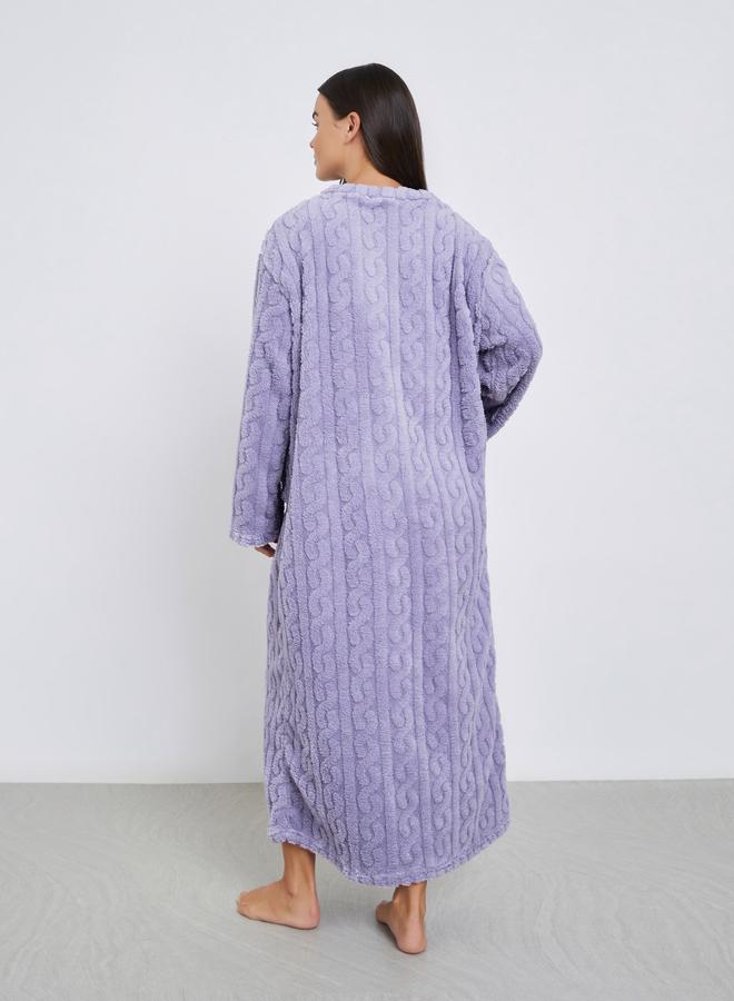 ستايلي قميص نوم فليس محبوك مع تفاصيل جيب - Image 4