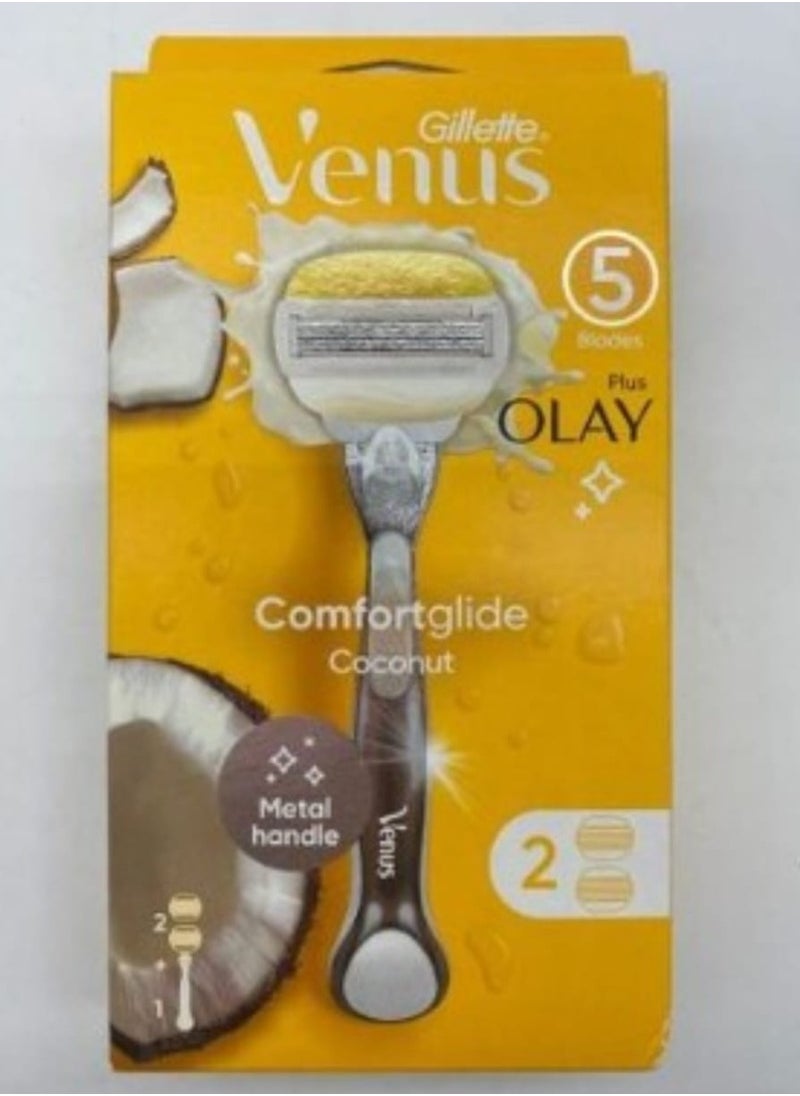 Venus - Gillette Venus Comfort Glide Coconut & Olay Razor – 5 Blades with 2 Free Refills for Ultimate Comfort - Image 1