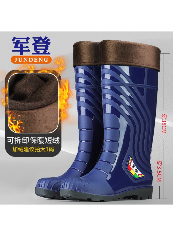 Military High-top Rain Boots For Men And Women, Non-slip Waterproof Long Rain Boots With Cotton, Car Wash Work Rubber Shoes, Fishing Water Shoes