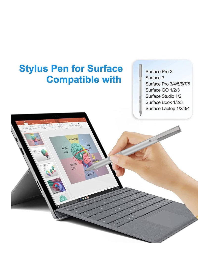 قلم ستايلس لأجهزة Microsoft Surface Pro 9/8/X/7/6/5/4/3/Surface 3/go/go 2/go 3/Book/Laptop/Studio - قلم Palm Rejection لأجهزة Windows وHP وASUS - فضي