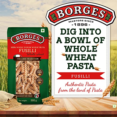 Borges High Protein, fiber, Trans Fat Free and Cholesterol Free Whole Wheat Fusilli Pasta (500 grams) - Image 2