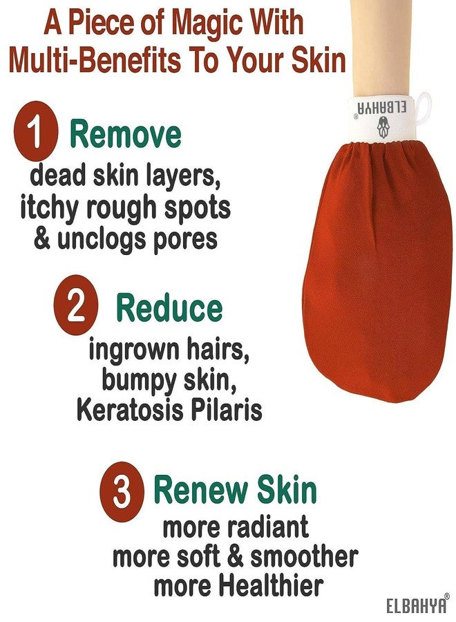 Elbahya Exfoliating Mitt Body Kessa Hammam - Body Tool Remover of Dead & Dry Skin or Keratosis Pilaris, Made of 100% Viscose Fiber (Red Pack of 1) - Image 3