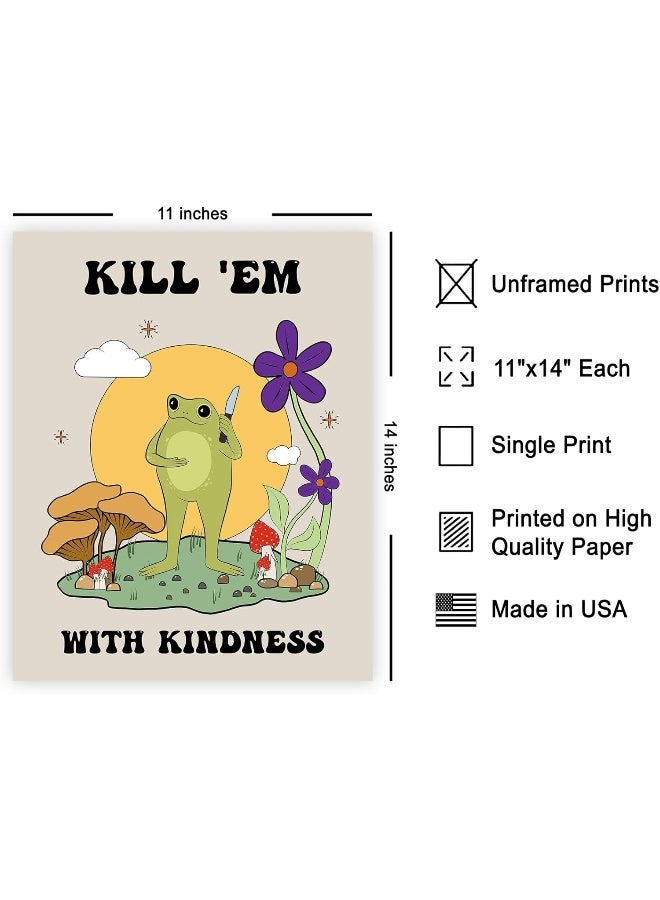 Poster Master ملصق اقتلهم باللطف - طباعة ضفدع ريترو - فن اللطف - فن زهور - فن تشجيعي - فن أنيق - فن عصري - ديكور جدار مضحك لغرفة النوم أو غرفة المعيشة - 11X14 فن جدار غير مؤطر - Image 2