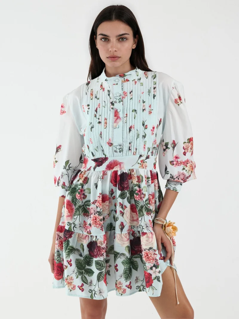 جينيفر Printed Long-Sleeve A-Line Mini Dress