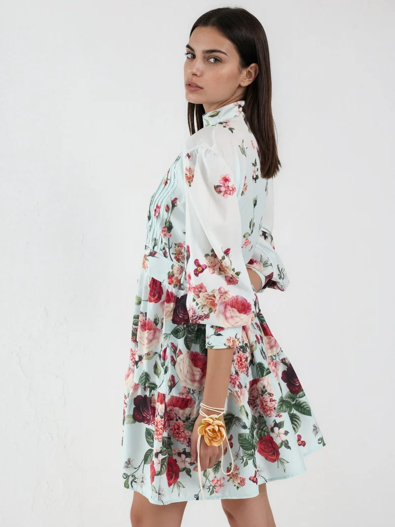 جينيفر Printed Long-Sleeve A-Line Mini Dress