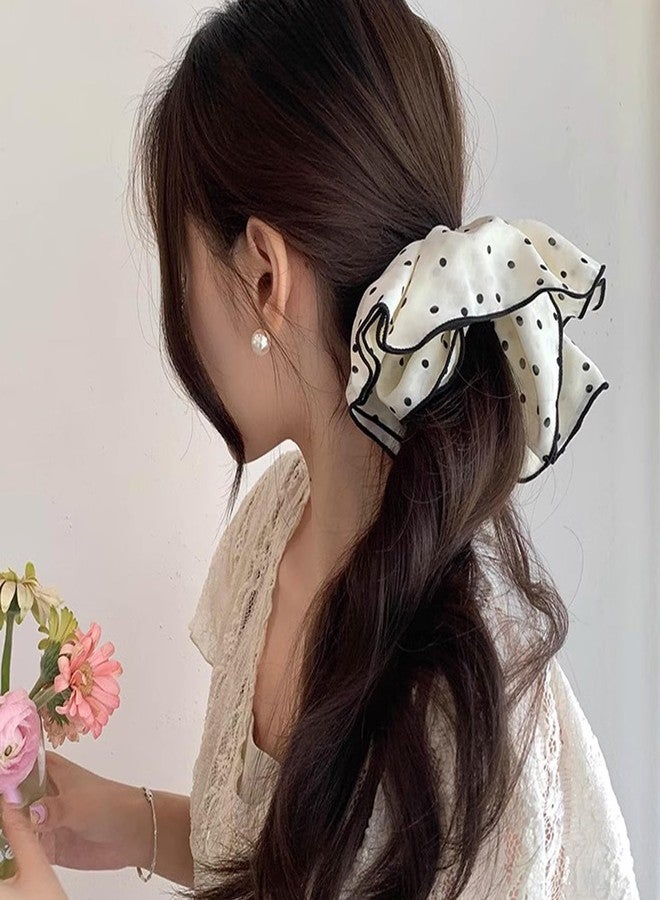 Jseng 2PCS Extra Large Scrunchies for Hair, Polka Dot Hair Ties, Beige and Black - Image 2