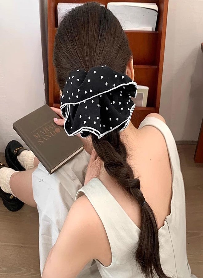 Jseng 2PCS Extra Large Scrunchies for Hair, Polka Dot Hair Ties, Beige and Black - Image 4