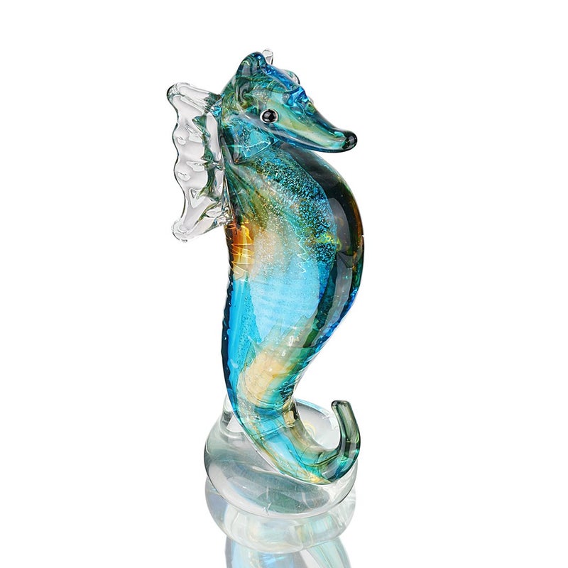 QFkris 8" Handmade Blown Glass Blue Seahorse Figurines Collectible Art Glass Blown Animal Sculpture for Home Decor - Image 1